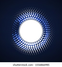 Glowing dots circle, halftone dotted background, vector