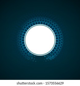 Glowing dots circle, halftone dotted background, vector