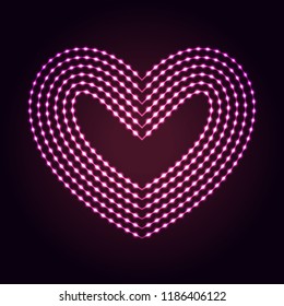Glowing dots and lines. Heart shape abstract neon lights background for your design