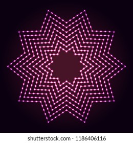 Glowing dots and lines. Ten-point star shape abstract neon lights background for your design