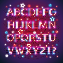 Glowing Double Neon Red Blue Alphabet Makes It Quick And Easy To Customize Your USA Independence Day Project. Used Neon Brushes Included. There Are Fastening Elements In A Symbol Palette.