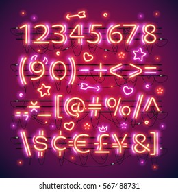 Glowing double neon red numbers and financial symbols makes it quick and easy to customize your Valentines day project. Used neon brushes included. There are fastening elements in a symbol palette.