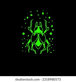 Glowing dragonfly or beetle logo, mascot and symbol with simple shape