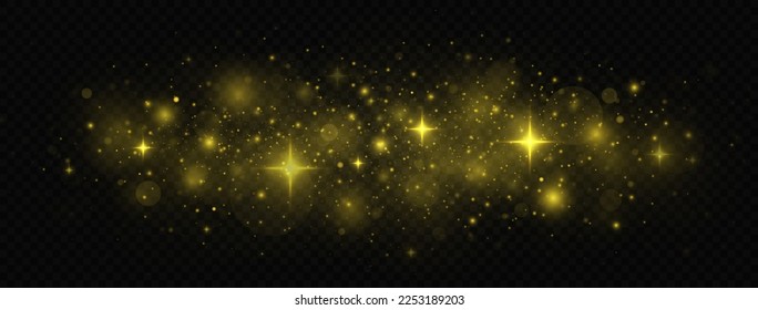 Efecto de partículas de polvo brillante. Esparcen partículas mágicas de polvo. Las chispas doradas y las estrellas brillan con especial efecto de luz.