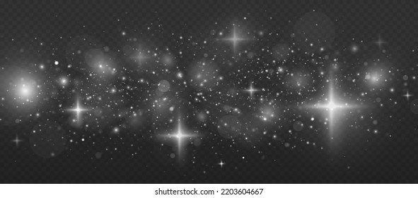 Glowing dust particles effect. White sparks and stars glitter special light effect. Sparkling magic dust particles.