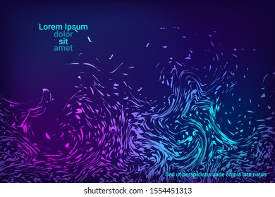 Glowing dynamic fluid particles in a flat style on a dark background.  Abstract template.  Liquid wave modern background. Abstract vector illustration.