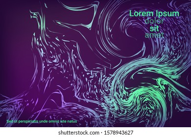 Glowing dynamic fluid particles in a flat style on a dark background.  Abstract template.  Fashionable fluid cover design. Vector business illustration.