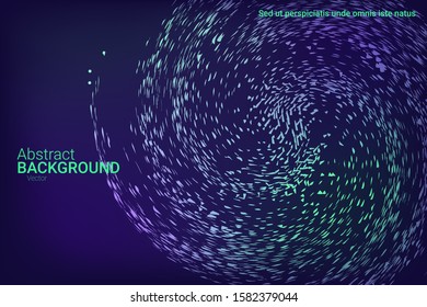 Glowing dynamic fluid particles in a flat style on a dark background.  Holiday concept. Fashionable fluid cover design. Colorful vector illustration for poster design.
