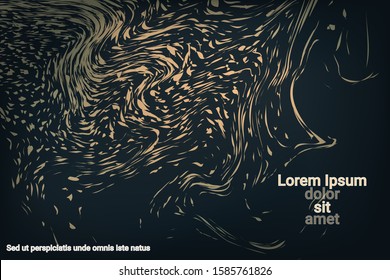 Glowing dynamic fluid particles in a flat style on a dark background.  Holiday concept. Fashionable fluid cover design. Colorful vector illustration for poster design.