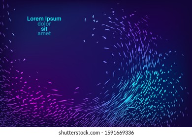 Glowing dynamic fluid particles in a flat style on a dark background.  Abstract template.  Fashionable fluid cover design. Colorful vector illustration for poster design.