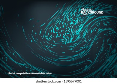Glowing dynamic fluid particles in a flat style on a dark background.  Holiday concept. Fashionable fluid cover design. Abstract vector illustration.