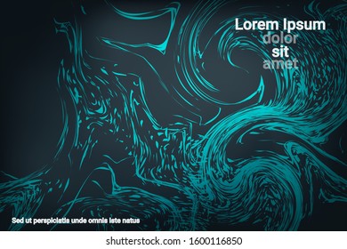 Glowing dynamic fluid particles in a flat style on a dark background.  Holiday concept. Fashionable fluid cover design. Colorful vector illustration for poster design.