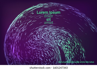 Glowing dynamic fluid particles in a flat style on a dark background.  