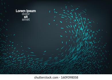 Glowing dynamic fluid particles in a flat style on a dark background.  