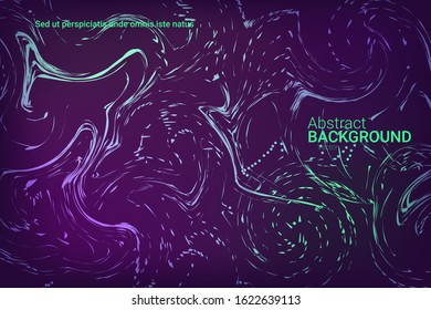 Glowing dynamic fluid particles in a flat style on a dark background.  Holiday concept. Fashionable fluid cover design. Abstract vector illustration.