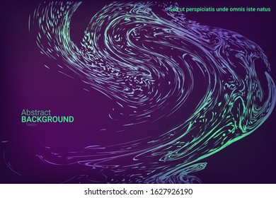 Glowing dynamic fluid particles in a flat style on a dark background.  Abstract template.  Fashionable fluid cover design. Abstract vector illustration.