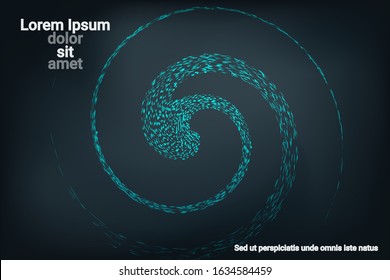 Glowing dynamic fluid particles in a flat style on a dark background.  Abstract template.  Liquid wave modern background. Abstract vector illustration.