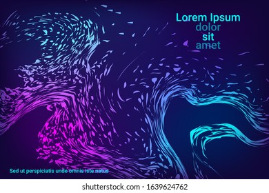 Glowing dynamic fluid particles in a flat style on a dark background.  Holiday concept. Fashionable fluid cover design. Vector business illustration.