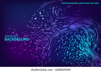 Glowing dynamic fluid particles in a flat style on a dark background.  Abstract template.  Fashionable fluid cover design. Vector business illustration.