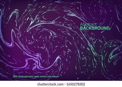 Glowing dynamic fluid particles in a flat style on a dark background.  Abstract template.  Fashionable fluid cover design. Vector business illustration.