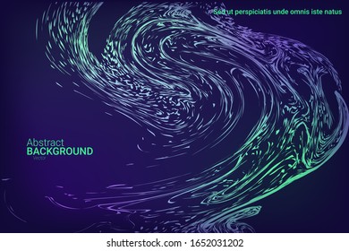 Glowing dynamic fluid particles in a flat style on a dark background.  Holiday concept. Flat design style.  Abstract vector illustration.