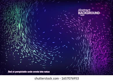 Glowing dynamic fluid particles in a flat style on a dark background.  Holiday concept. Fashionable fluid cover design. Abstract vector illustration.