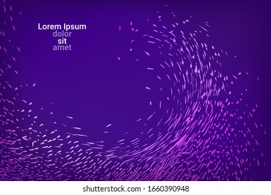 Glowing dynamic fluid particles in a flat style on a dark background.  Holiday concept. Liquid wave modern background. Abstract vector illustration.