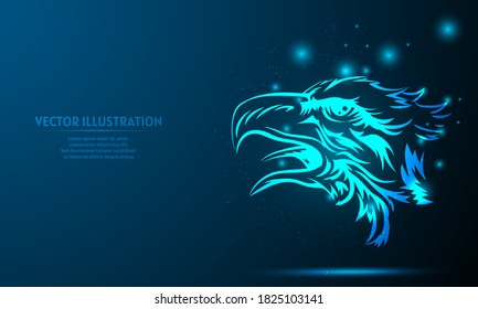 glowing eagle on a dark blue background of the space with shining stars.