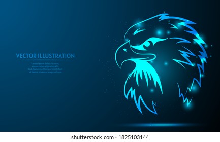 glowing eagle on a dark blue background of the space with shining stars.