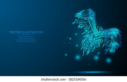 glowing eagle on a dark blue background of the space with shining stars.