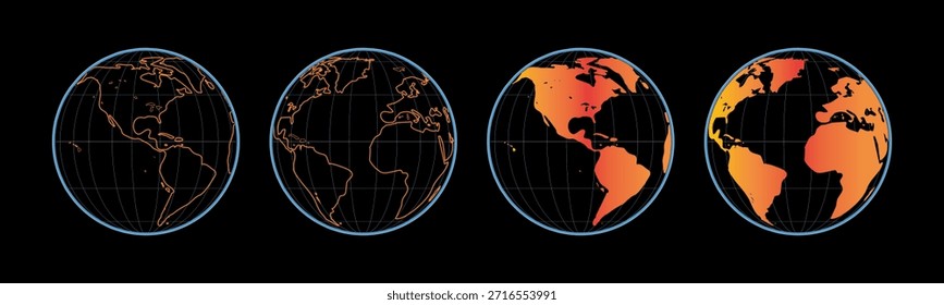 Globo terráqueo brillante con líneas del mapa mundial: red global Abstractas, visualización digital del planeta, Tecnología y concepto de negocios internacionales