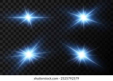 Glowing effects of light and flashes. Glowing stars and glare. Vector illustration