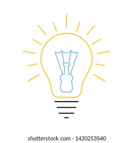 Glowing electric bulb thin line icon. Idea and creativity symbol isolated on white background.