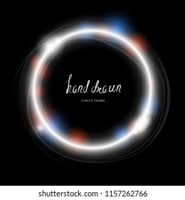 Glowing Electric Garland with Hand Drawn Circle Frame on a Vector Transparent Background. Illustration of Round Garland Lights Illuminated for New Year Card or Xmas Festive Pattern