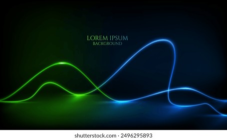 Líneas de luz verde y azul brillante Tecnología moderna y creativa Elemento de diseño de Fondo de pantalla digital. Ilustración vectorial Líneas oscuras y elegantes Diseño de cubierta geométrica.