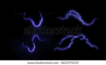 Glowing electric lightning and blue neon energy discharges on dark background.