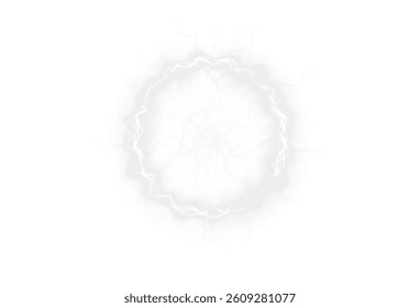 glowing electric white lightning portal with round plasma frame and high-voltage energy bursts. Isolated on transparent background, perfect for dynamic, sci-fi or thunderstorm designs.