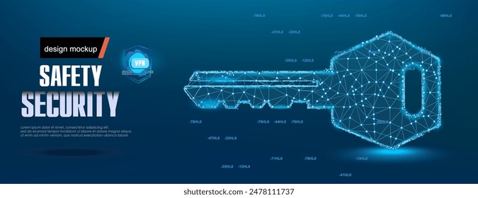 Glowing electronic digital key with hologram and closed code. Protection and safety concept banner. Modern data protection system. Digital holographic key. Cyber banner with electronic key
