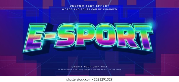 efeito de texto de esporte eletrônico brilhante no fundo digital, e-sport vetor gráfico estilo