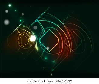 Glowing elements and blending colors in dark space. Vector illustration. Abstract background