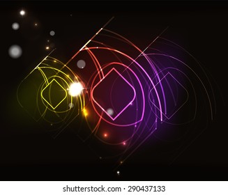 Glowing elements and blending colors in dark space. Vector illustration. Abstract background