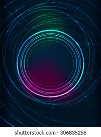 Glowing elements and blending colors in dark space. Vector illustration. Abstract background
