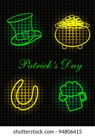 A glowing elements in yellow and green color on black dotted background for St. Patrick's Day.