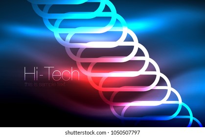 Glowing ellipses dark background, waves and swirl, neon light effect, shiny magic effects. Vector illustration