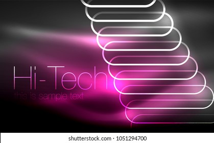 Glowing ellipses dark background, waves and swirl, neon light effect, shiny magic effects. Vector illustration