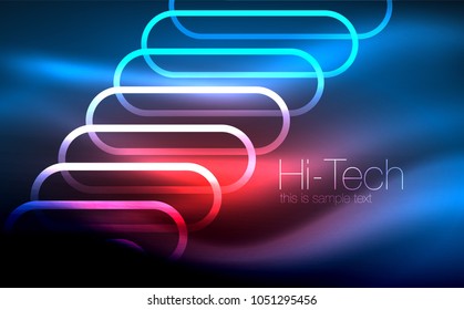 Glowing ellipses dark background, waves and swirl, neon light effect, shiny magic effects. Vector illustration