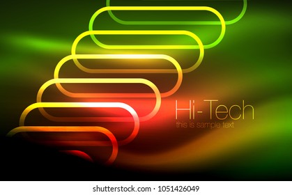 Glowing ellipses dark background, waves and swirl, neon light effect, shiny magic effects. Vector illustration