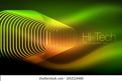Elipses brilhantes fundo escuro, ondas e redemoinho, efeito de luz neon, efeitos mágicos brilhantes. Ilustração vetorial