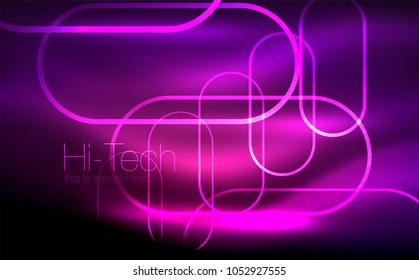 Glowing ellipses dark background, waves and swirl, neon light effect, shiny magic effects. Vector illustration