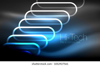Glowing ellipses dark background, waves and swirl, neon light effect, shiny magic effects. Vector illustration